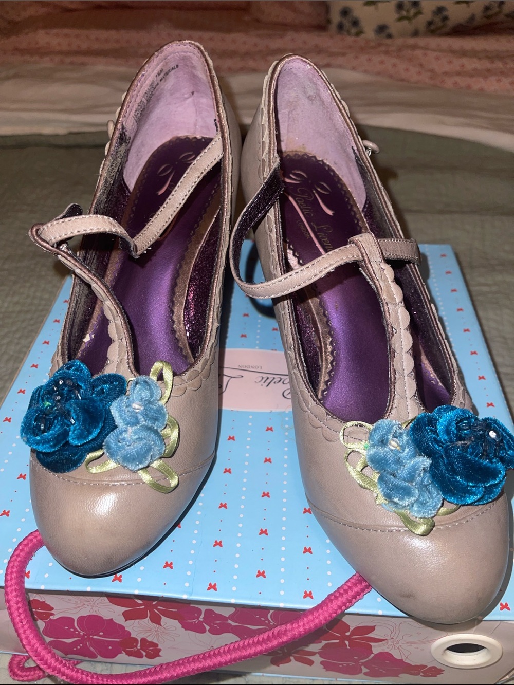 Poetic Licence Women's Mary Jane Heels with Blue Floral Accent